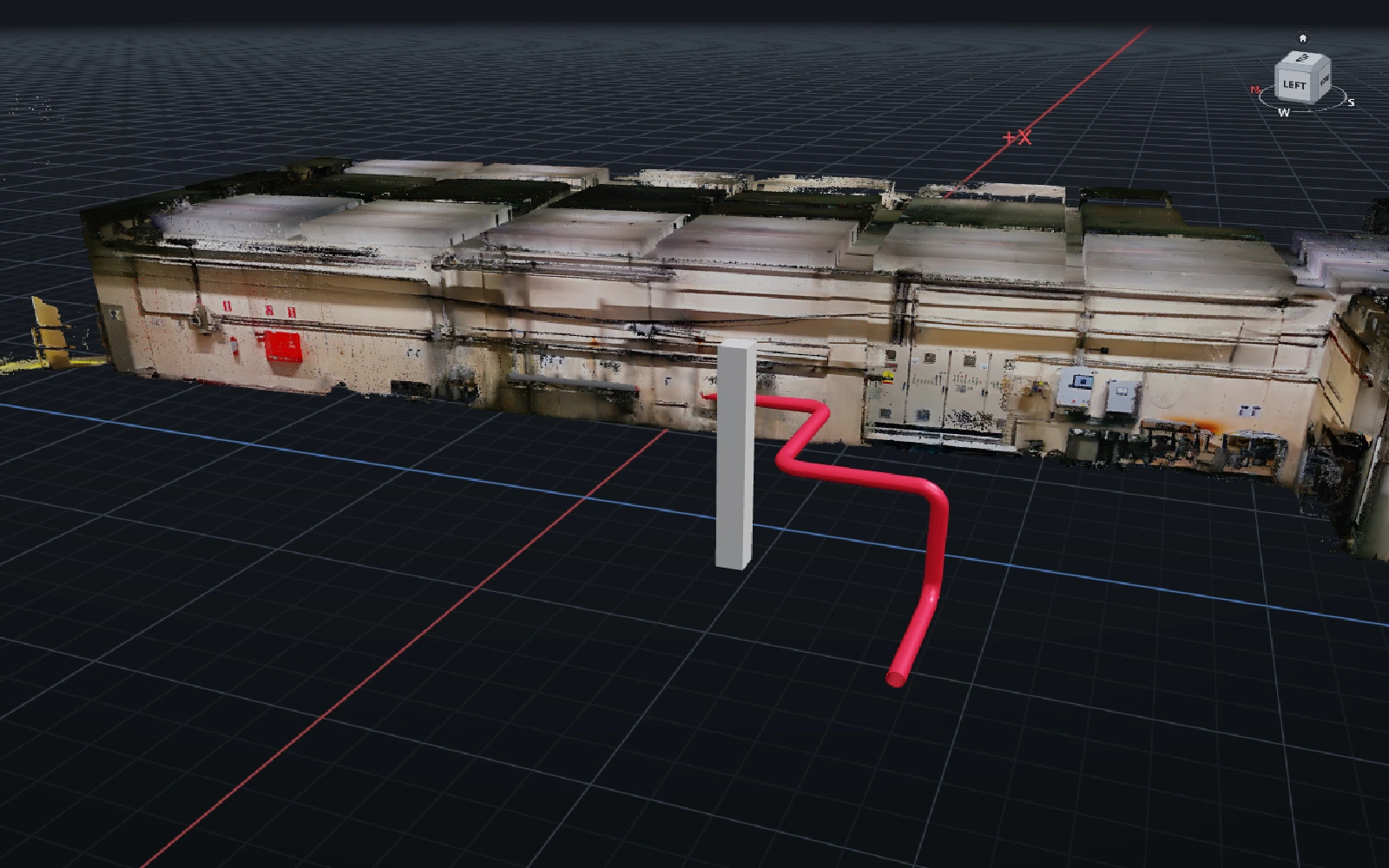 Pipe extracted from the facility scan and its new connection